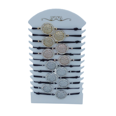 Bracelets fins métal et strass motifs rosaces X12