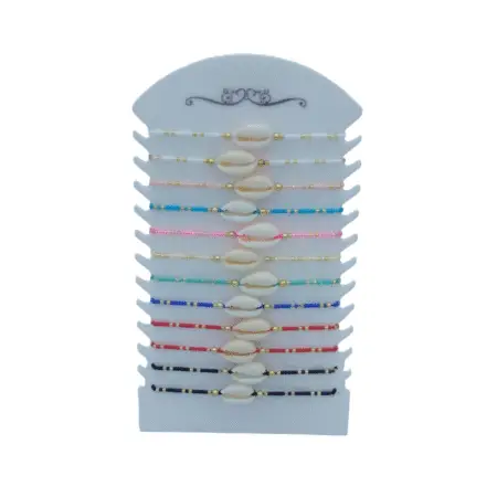 Bracelet ajustable,perles différentes couleurs et coquillage x 12