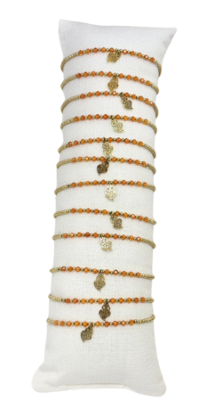 Bracelet acier inox gold avec perles corail & breloques cœur x12