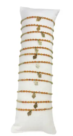 Bracelet acier inox gold avec perles corail & breloques cœur x12