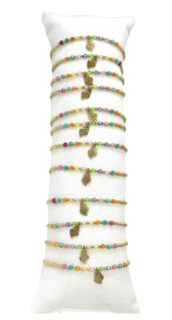 Bracelet acier inox gold avec perles mulicolore & breloques cœur x12