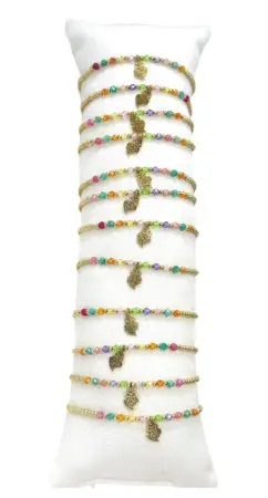 Bracelet acier inox gold avec perles mulicolore & breloques cœur x12
