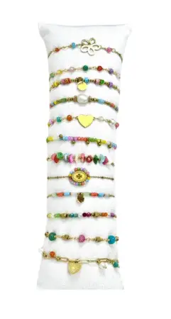 Bracelet acier inox gold avec perles colorées & breloques. Modèles assorties x12