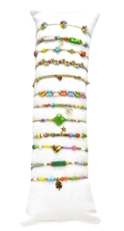 Bracelet acier inox gold avec perles colorées & breloques. Modèles assorties x12