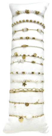 Bracelet acier inox gold et perles blanches assortis x12