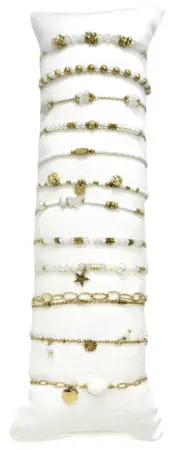 Bracelet acier inox gold et perles blanches assortis x12