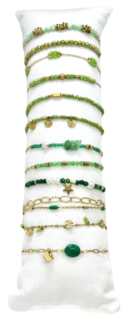Bracelet acier inox gold et perles vertes assortis x12