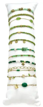 Bracelet acier inox gold et perles vertes assortis x12