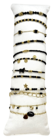 Bracelet acier inox gold et perles noires assortis x12