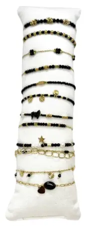 Bracelet acier inox gold et perles noires assortis x12