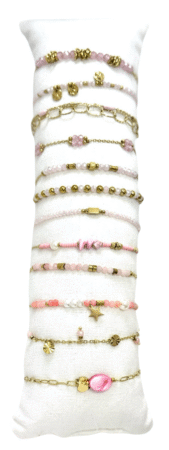 Bracelet acier inox gold et perles roses assortis x12