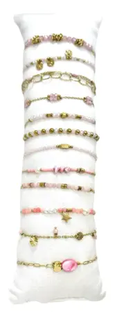 Bracelet acier inox gold et perles roses assortis x12