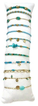 Bracelet acier inox gold et perles turquoise assortis x12