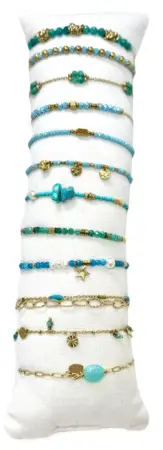 Bracelet acier inox gold et perles turquoise assortis x12