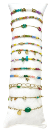 Bracelet acier inox gold et perles colorées assortis x12