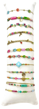 Bracelet acier inox gold avec perles colorées & petites breloques. Modèles assorties x12