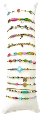 Bracelet acier inox gold avec perles colorées & petites breloques. Modèles assorties x12