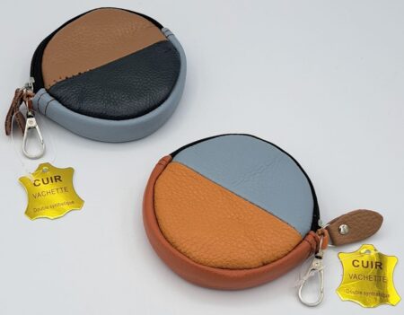 Porte monnaie rond zippé en cuir multi couleurs assorties