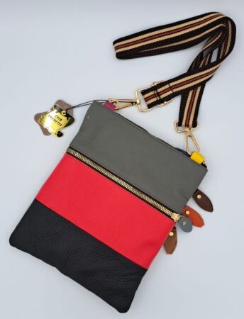 Sac rectanguaire à bandouliere amovible, multicouleur en cuir 20x19x2cm