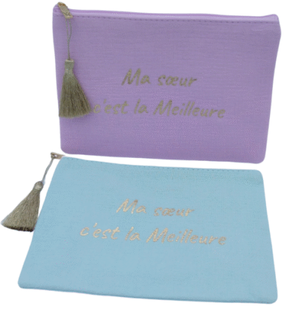 Pochette cosmétique en tissu uni "Ma soeur" coloris assortis