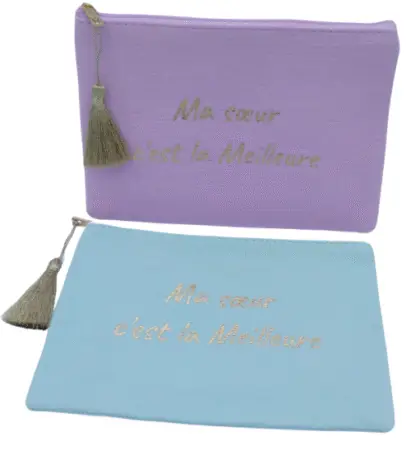 Pochette cosmétique en tissu uni "Ma soeur" coloris assortis