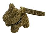 Porte-clés chien entierement strassé avec lanière et mousqueton gold