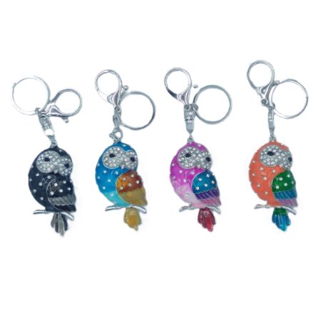 Porte-clés chouette strass. Couleurs assorties