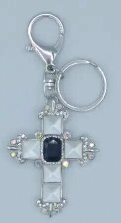 Porte-clés croix sylver et pierres