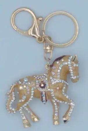 Porte-clés cheval doré et strass