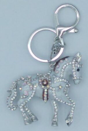 Porte-clés cheval argenté et strass