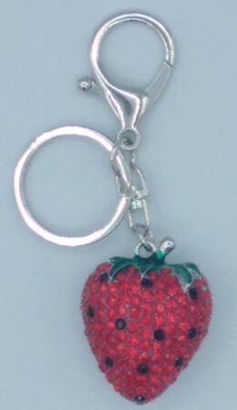 Porte-clés fraise argenté et strass