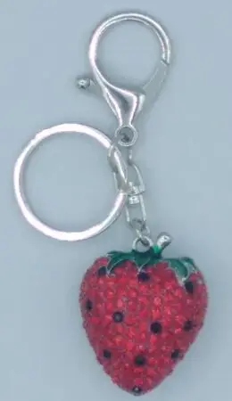 Porte-clés fraise argenté et strass