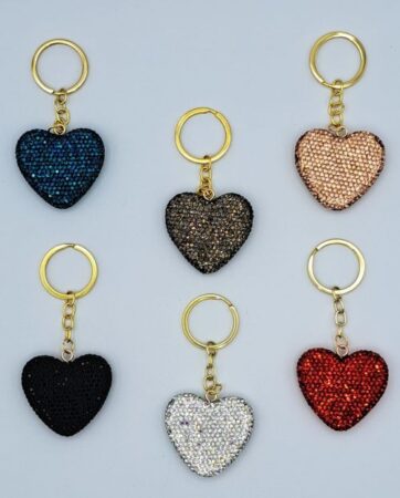 Porte-clés coeur total strass. Couleurs assorties