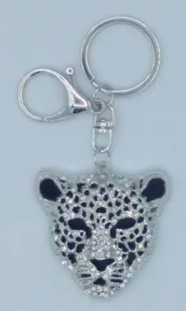 Porte-clés leopard argenté et strass