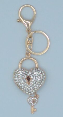 Porte-clés cadena coeur av clef gold strass