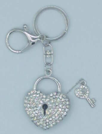 Porte-clés cadena coeur av clef sylver strass