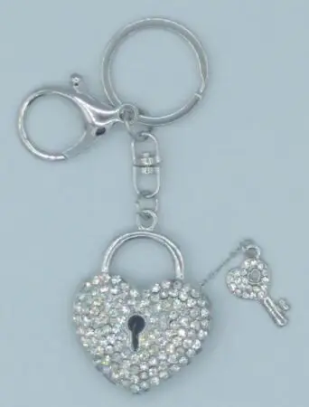 Porte-clés cadena coeur av clef sylver strass