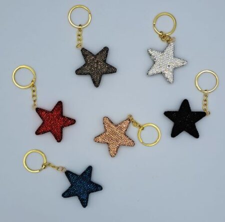 Porte-clés étoile total strass. Couleurs assorties