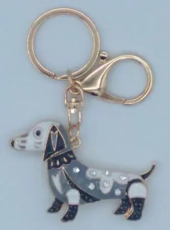 Porte-clés chien teckel gris et gold