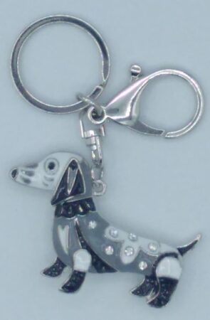 Porte-clés chien teckel gris et sylver