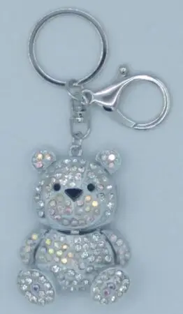 Porte-clés ours argenté et strass