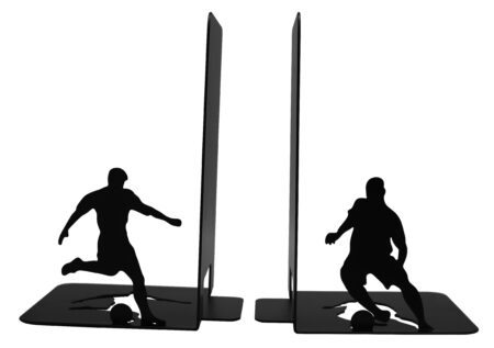 Paire de serre-livres en metal noir, theme football
