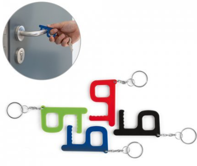 Porte-clés en ABS. Grâce à son design, il permet d'ouvrir les portes et son embout permet l'utilisation de boutons, tels que le guichet automatique ou l'ascenseur.
