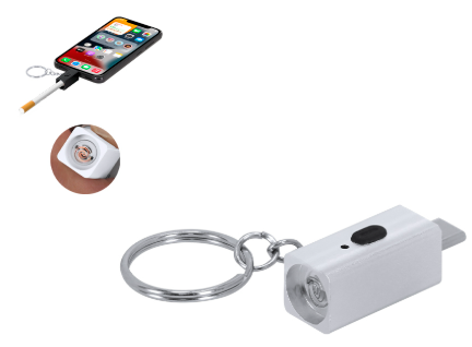 Briquet Électrique Porte-Clés. Allume-cigare électrique avec alimentation directe via connexion Type C. Coloris assortis.