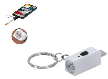 Briquet Électrique Porte-Clés. Allume-cigare électrique avec alimentation directe via connexion Type C. Coloris assortis.