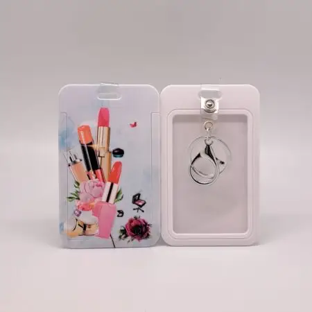 Porte-clé porte carte motif maquillage assortis