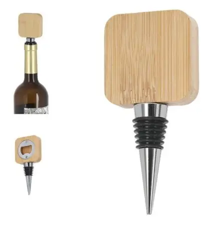 Bouchon de bouteille avec décapsuleur intégré en bambou et acier inox